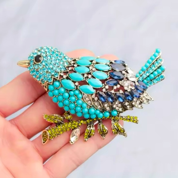 Betsey Johnson Elegant Turquoise Blue Bird Brooch - Picture 1 of 5